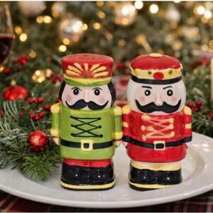 Madison & Gates Hand Painted Nutcracker Pepper Ceramic Christmas 3” Shaker Set